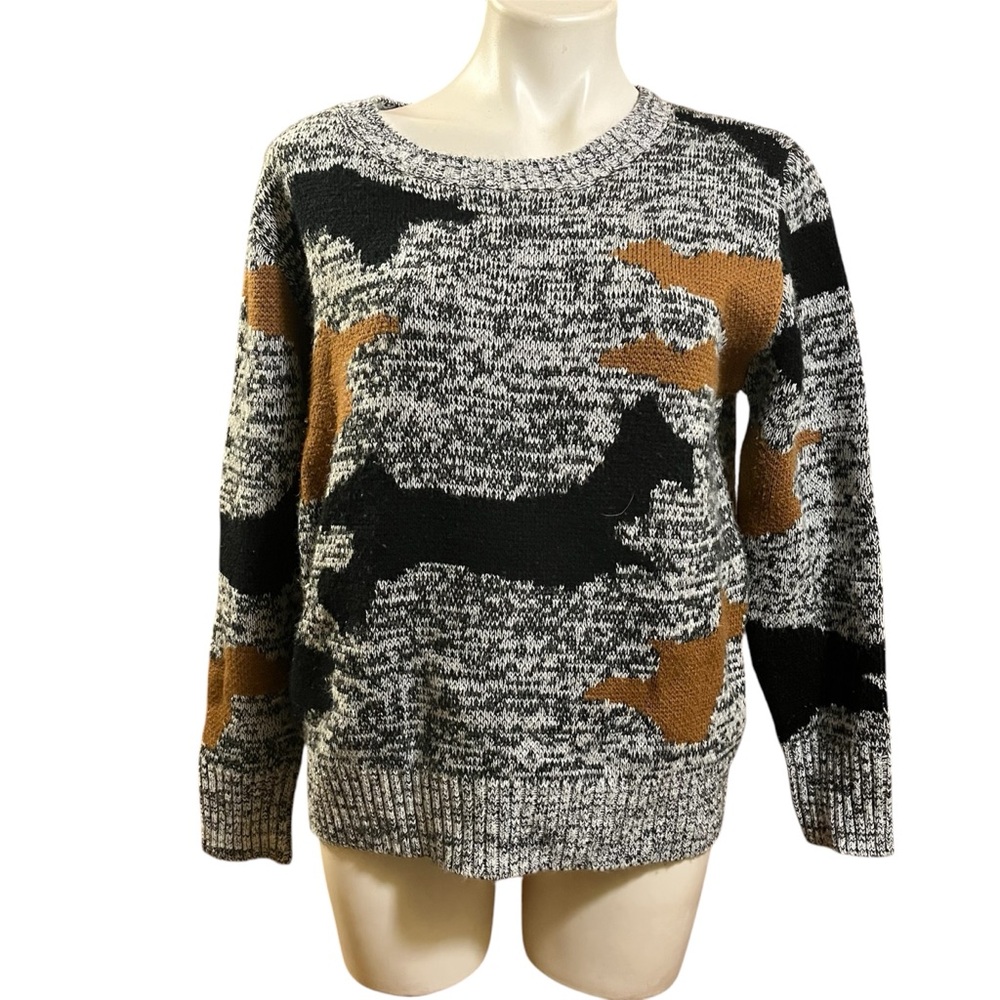 Anthropologie Storia gray black abstract print crew neck sweater S